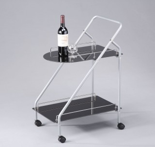 Glass Wine Trolley Cart - SA002-B / M | , black tempered glass tiers  in silver metal.