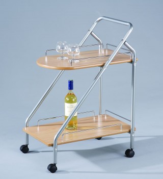 Glass Wine Trolley Cart - SA002-B / M | , wood tiers in silver metal.