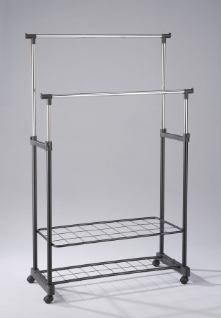 Metal Double Hanging Bar Clothes Trolley Cart with Shoes Rack