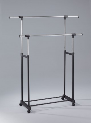 Metal Double Hanging Bar Extending Clothes Trolley Cart