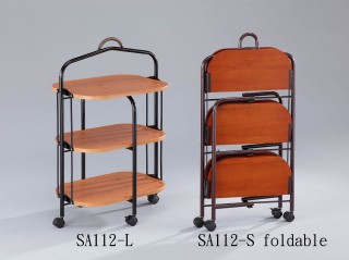 3 Shelve Foldable Wood Serving Trolley Cart