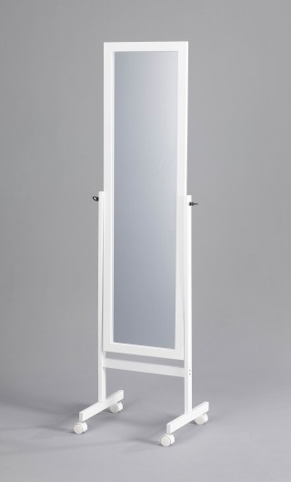 Mobile Wooden Rectangular Standing Mirror - SM011 | , white color