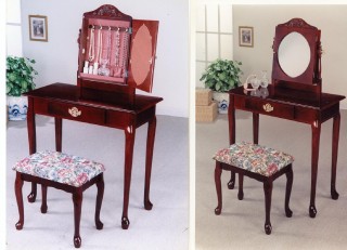 Solid Wood Dressing Table & Stool with Mirror - SM014 | , Cherry color,  organizered mirror box