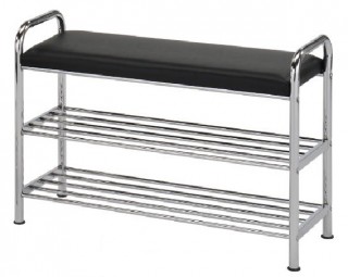 2-Tier Shoes Rack Bench - SR005 | ,PVC leather seat pad, 2 chrome metal tiers .