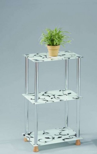 3-Tier Flower Printed Glass Storage Shelf