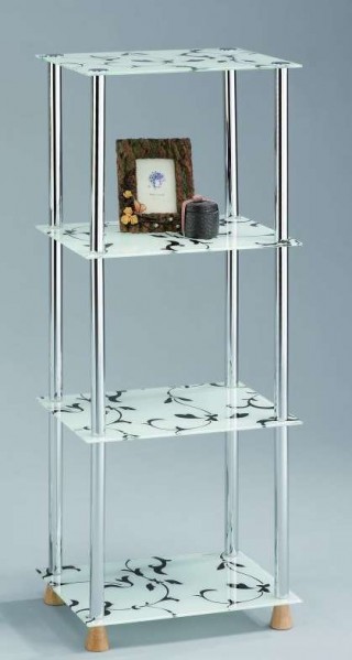 4-Tier Flower Printed Glass Storage Shelf