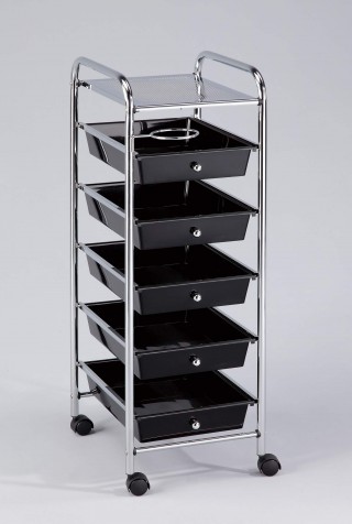 5 Small Drawers Rolling Organizer Plastic Cart with Hairdryer Rack