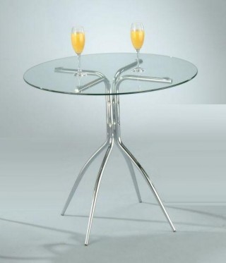 Tapered Metal Tube Round Glass Dining Table