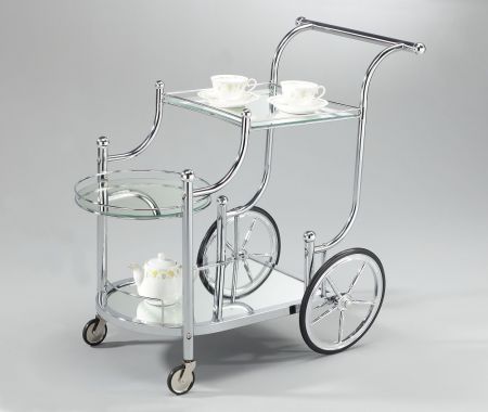 3 tier Glass Bar and Serving  Cart - STR013 | , 3 safty mirror glass tiers (anti-burst film available) , chrome metal frame