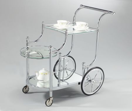 Stylish bar cart with glass top and mirror surface: Chic and eye-catching cart for elegant drinks display