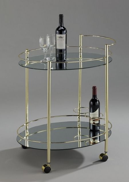 Glass Liquor Bar Cart - STR024 | ,safty mirror glass tiers , brass metal frame , 3 bottles holders