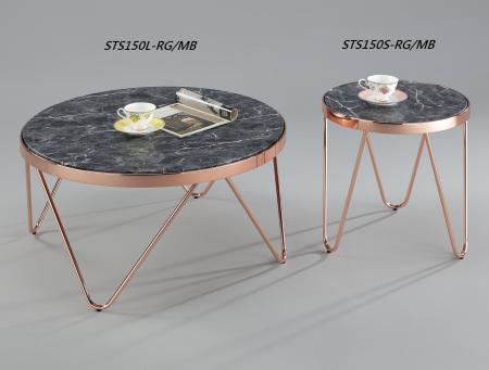 Chic Styling Coffee Table Sets - STS150 L & S | ,rose gold V-shap metal legs & MDF top hot pressed "MARBLE" PVC foil.