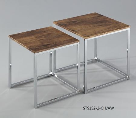 Living Room Furniture 2 pc Nesting Table - STS152-2 | ,plating chrome metal frame,vintage walnut table top.
