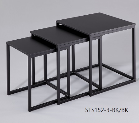 Living Room Furniture 3 pc Nesting Table - STS152-3 | , powder coating black metal frame, black table top