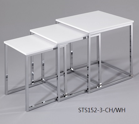 Living Room Furniture 3 pc Nesting Table - STS152-3 | ,plating chrome metal frame, white table top.
