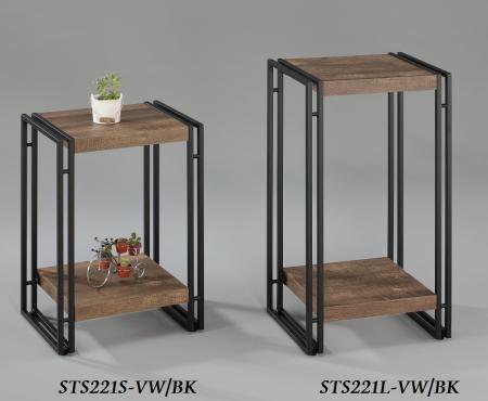 Accent Phone Plant Side Table - STS221-L&S-VW/BK | , Top & bottom boards are MDF with textured Vintage Walnut paper veneering. Double square tubes in black sanded powder coating.