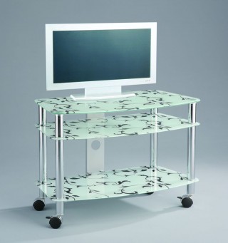 Mobile 3-Tier Flower Printed Glass TV Stand - STV071 | 