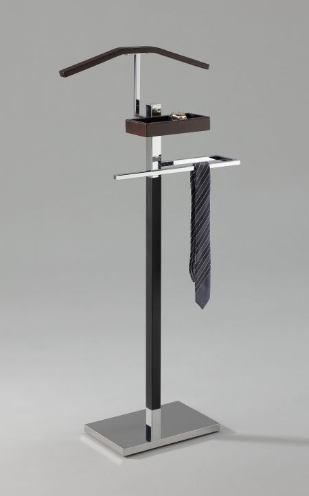 Clothes Valet Stand - SV023 | , chrome heavy metal base and frame. Supplementary wooden tray & tie-holder
